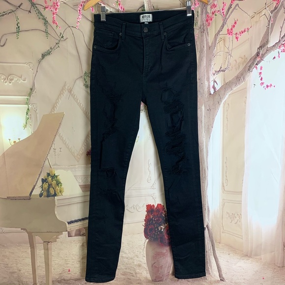 Agolde Denim - Agolde Sophie High Rise Distressed Black Jeans